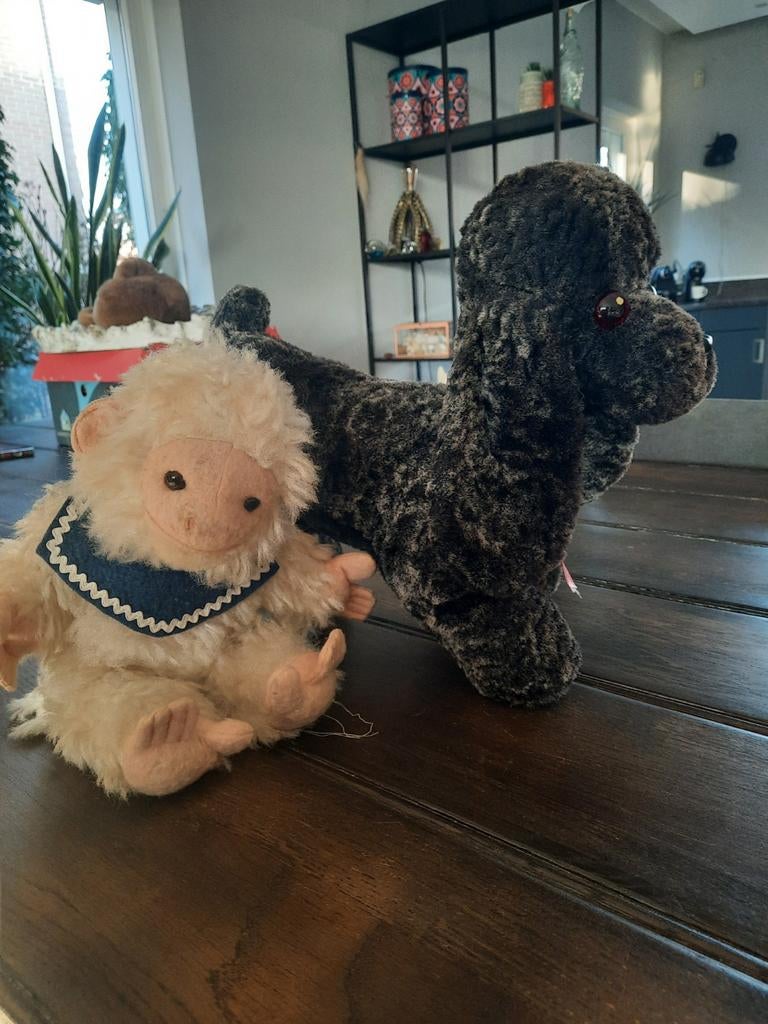 3 Antieke Knuffels: 2x Aap en Poedel, Ophalen of Verzenden, Gebruikt