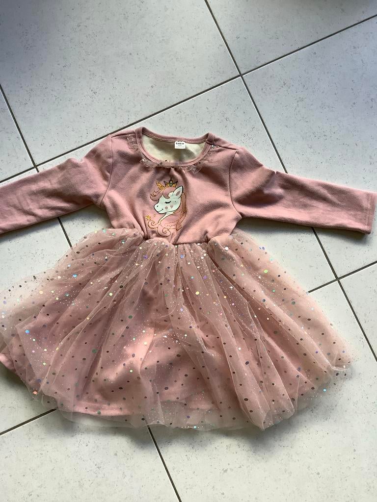 Meisjes jurk lovertjes eenhoorn roze 4-5 jaar, Ophalen of Verzenden, Gebruikt