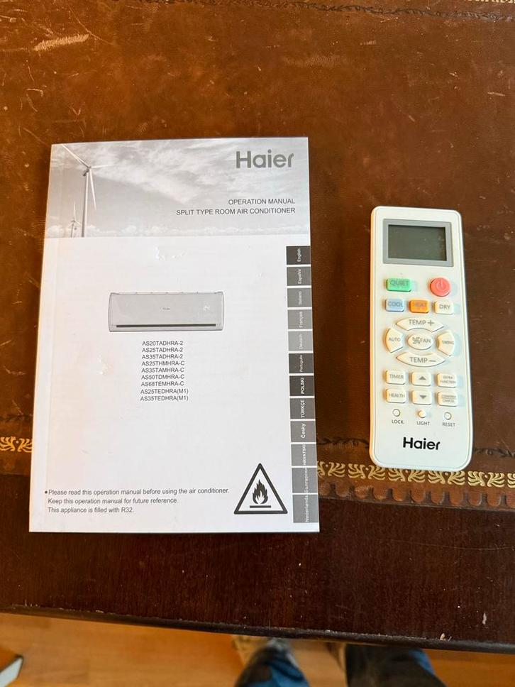 Haier split unit airco met afstandsbediening, Witgoed en Apparatuur, Airco's, Gebruikt, Wandairco, Minder dan 60 m³, 3 snelheden of meer