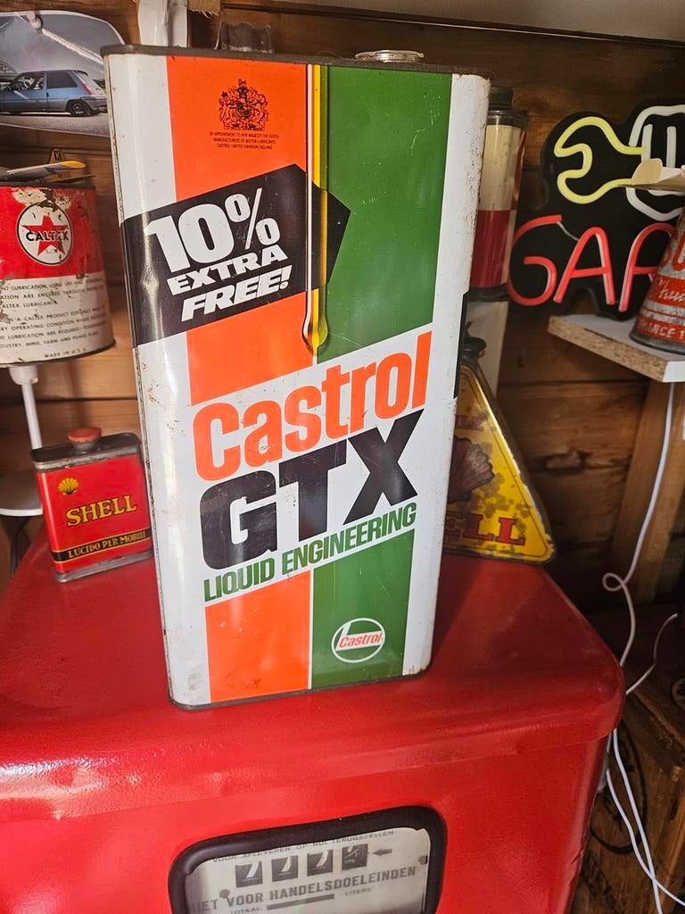 Groot Castrol GTX Olieblik 5.5 Liter Vintage Reclame, Verzamelen, Ophalen of Verzenden, Gebruikt