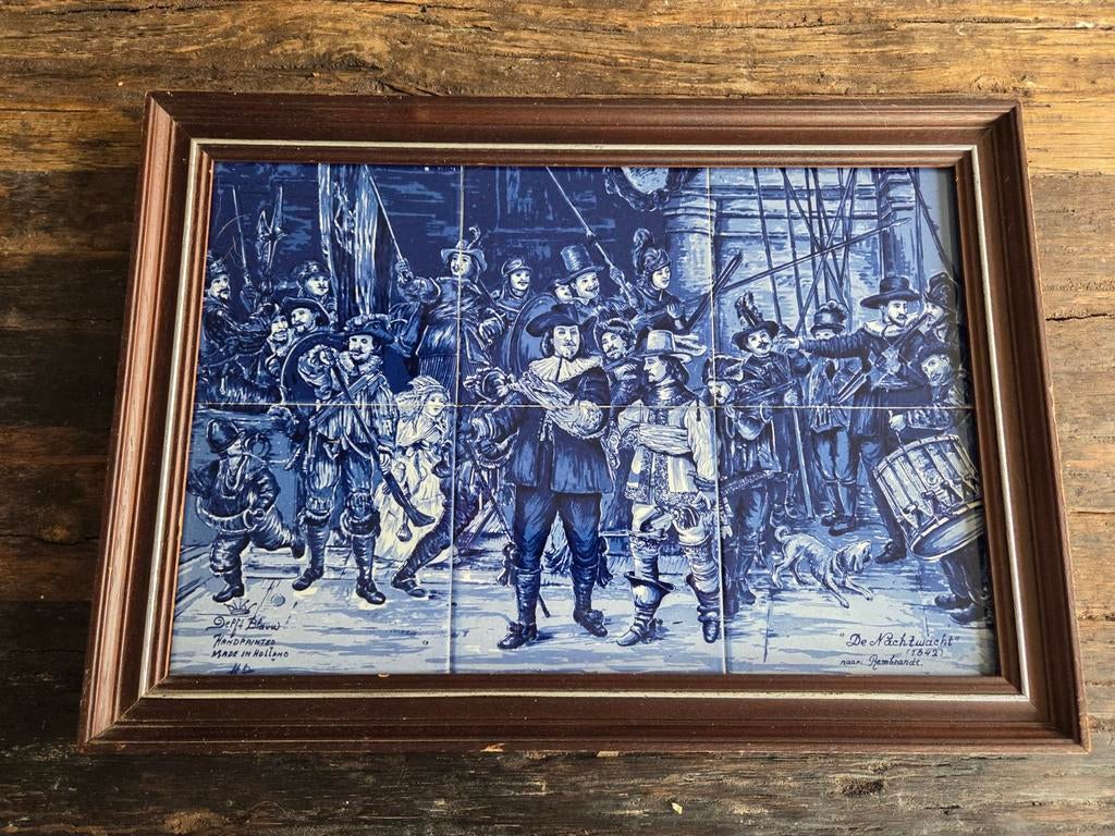 De Nachtwacht tegeltableau Delfts Delft blauw, Ophalen of Verzenden