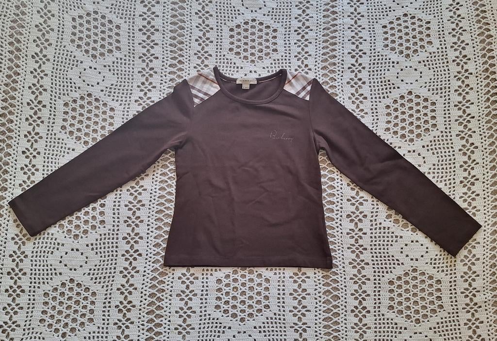Burberry longsleeve bruin 128, Kinderen en Baby's, Kinderkleding | Maat 128, Ophalen of Verzenden, Zo goed als nieuw, Jongen of Meisje