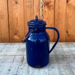 Emaille melkkan blauw origineel 25 cm hoog Ø 12 cm bus, Ophalen of Verzenden