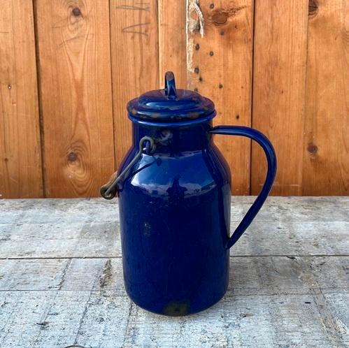 Emaille melkkan blauw origineel 25 cm hoog Ø 12 cm bus, Antiek en Kunst, Antiek | Emaille, Ophalen of Verzenden
