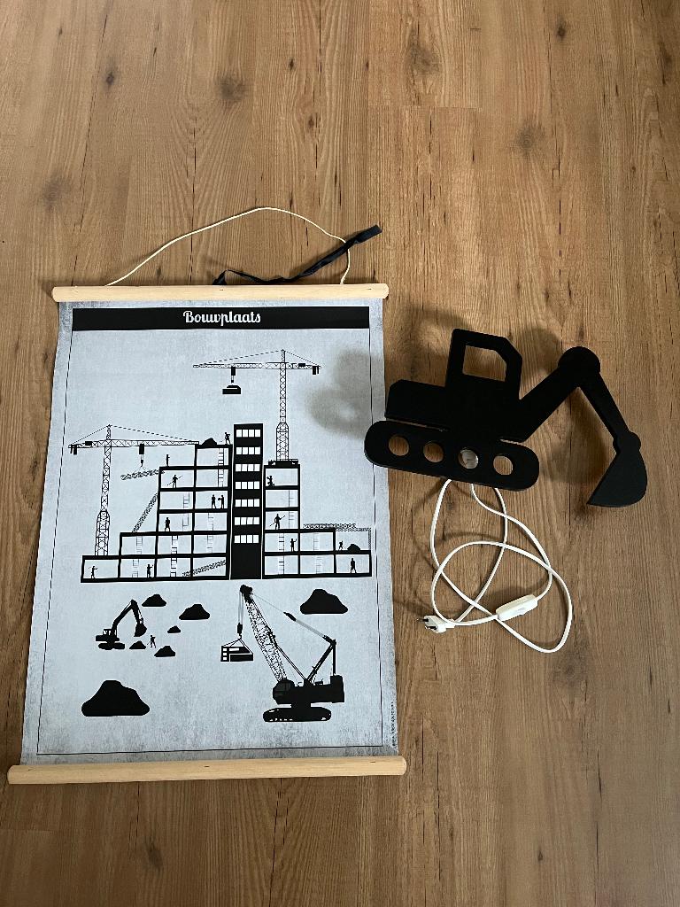 Kinderkamer decoratie Bouwplaats - lamp en schoolplaat, Ophalen, Zo goed als nieuw, Lamp