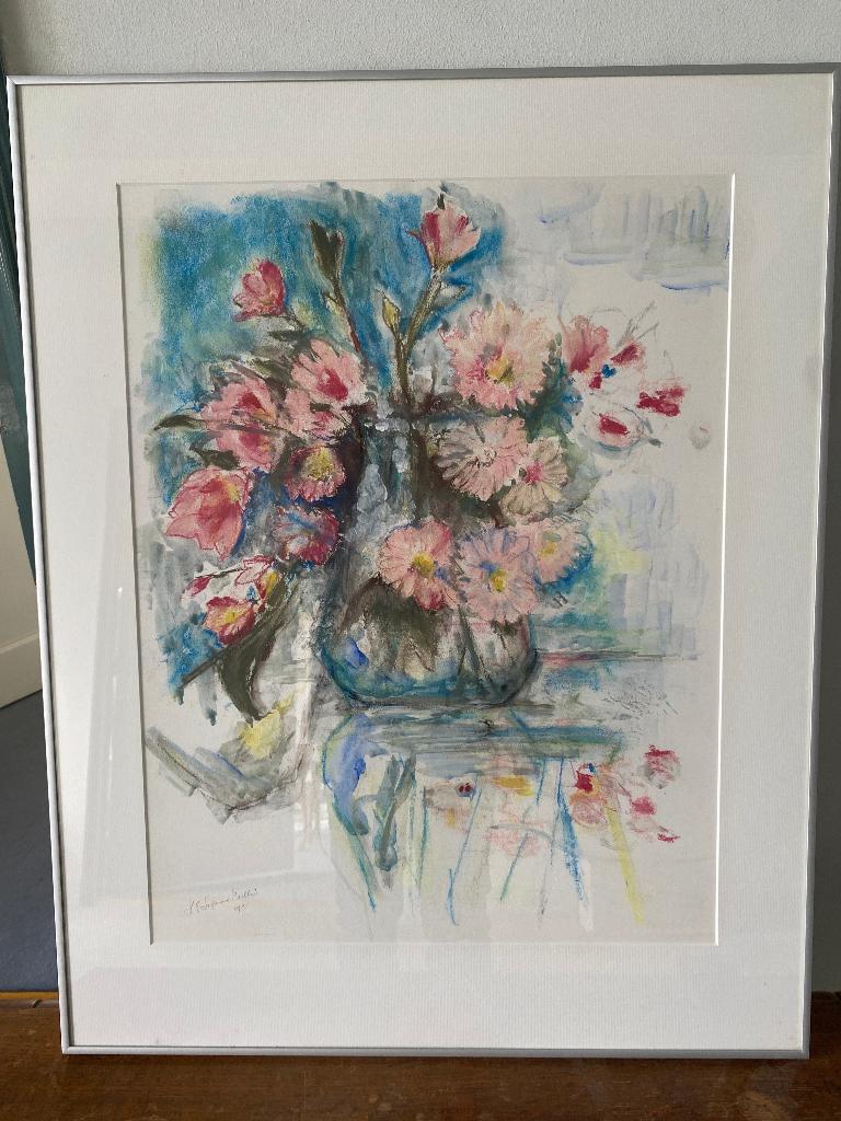 Aquarel bloemen in vaas – Henk Sigmond Mellink – ingelijst, Ophalen of Verzenden