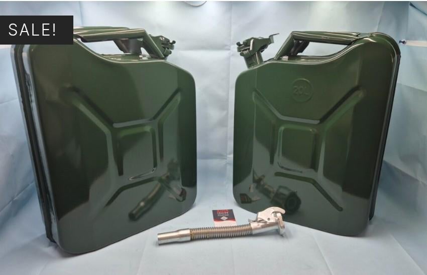 Actie! 2 Metalen Jerrycan 20 liter met gratis schenktuit, Onbekend, Nieuw, Ophalen of Verzenden, Onbekend