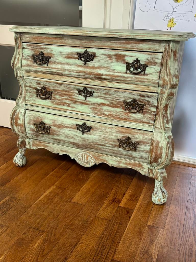 Antieke, houten ladekastje/ buikkastje in bohemian style, Huis en Inrichting, Ophalen, 50 tot 100 cm, Zo goed als nieuw, 3 of 4 laden