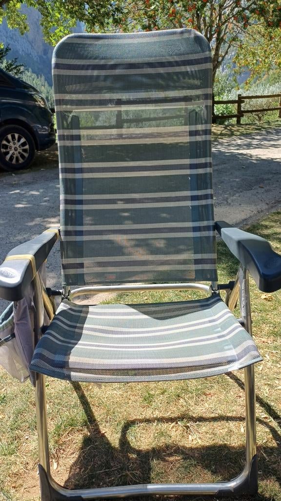 Crespo campingstoelen + voetensteun + armleuning organizer, Ophalen, Zo goed als nieuw, Campingstoel