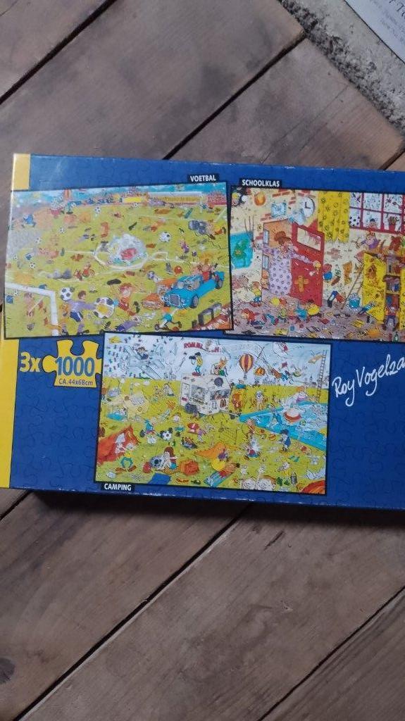 3 puzzels comics in een doos, Ophalen, 500 t/m 1500 stukjes, Zo goed als nieuw