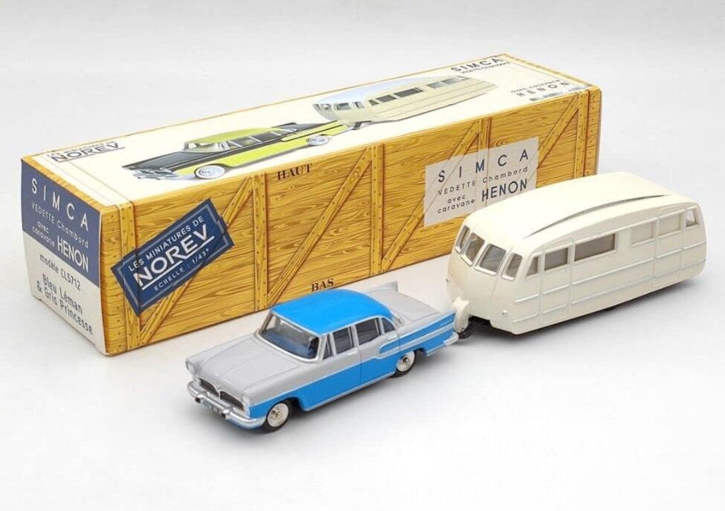Simca Chambord blauw 1958 & caravan Henon 1/43 NOREV CL5712, Hobby en Vrije tijd, Modelauto's | 1:43, Verzenden, Nieuw, Auto, Norev