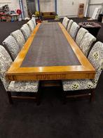 Unieke Engelse rechtbank  tafel + 16 stoelen ( 4,90 meter!), 200 cm of meer, 50 tot 100 cm, Vijf personen of meer, Rechthoekig