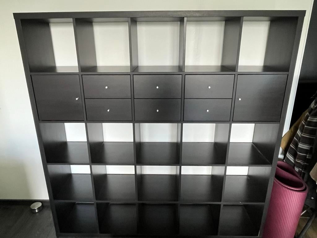 IKEA Kallax kast met lades - Zwartbruin, Ophalen, Gebruikt, 100 tot 150 cm, Met lade(s)