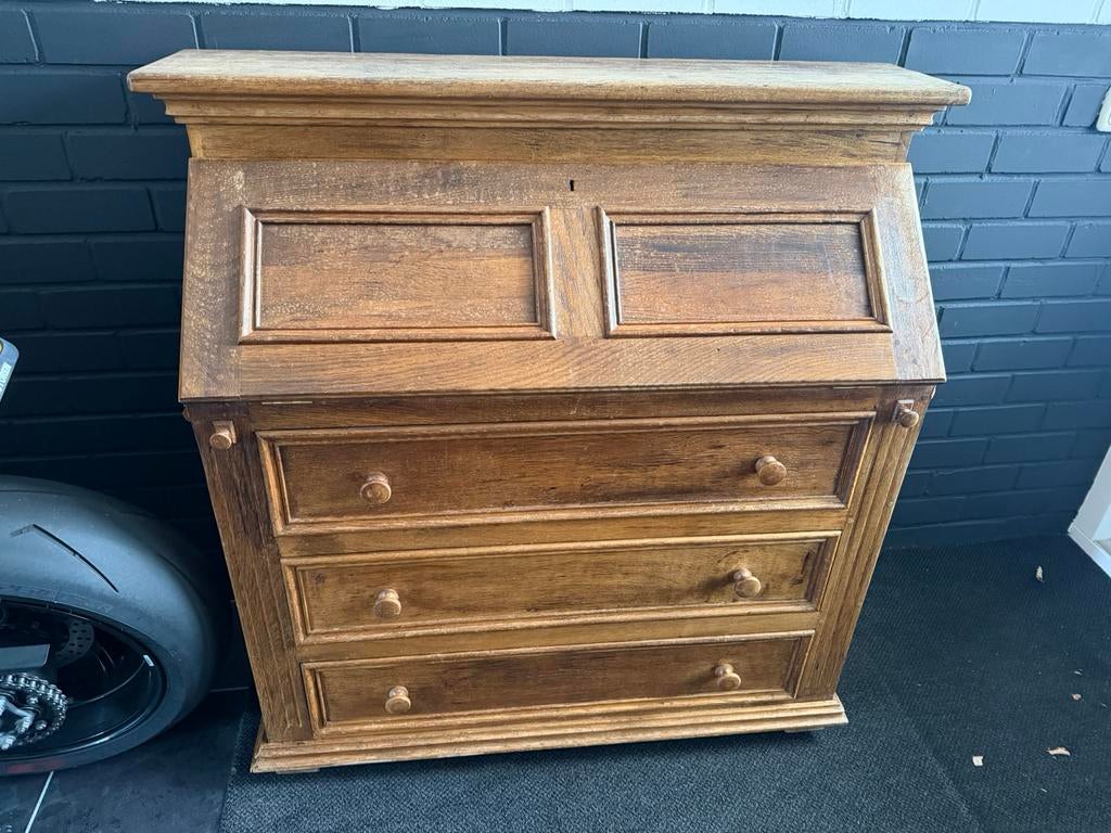 Antieke secretaire klepbureau eiken – vintage bureau, Ophalen, Gebruikt, Antiek, vintage