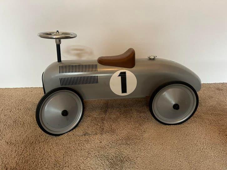 Retro kinder loopauto - Zilveren raceauto, Ophalen, Zo goed als nieuw