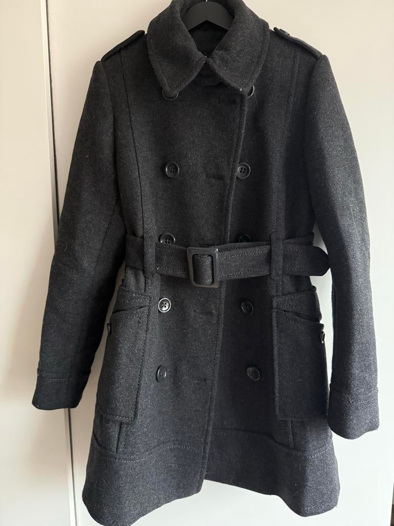 Grijze wollen dames peacoat met details, Ophalen of Verzenden, Zo goed als nieuw, Maat 42/44 (L), Grijs