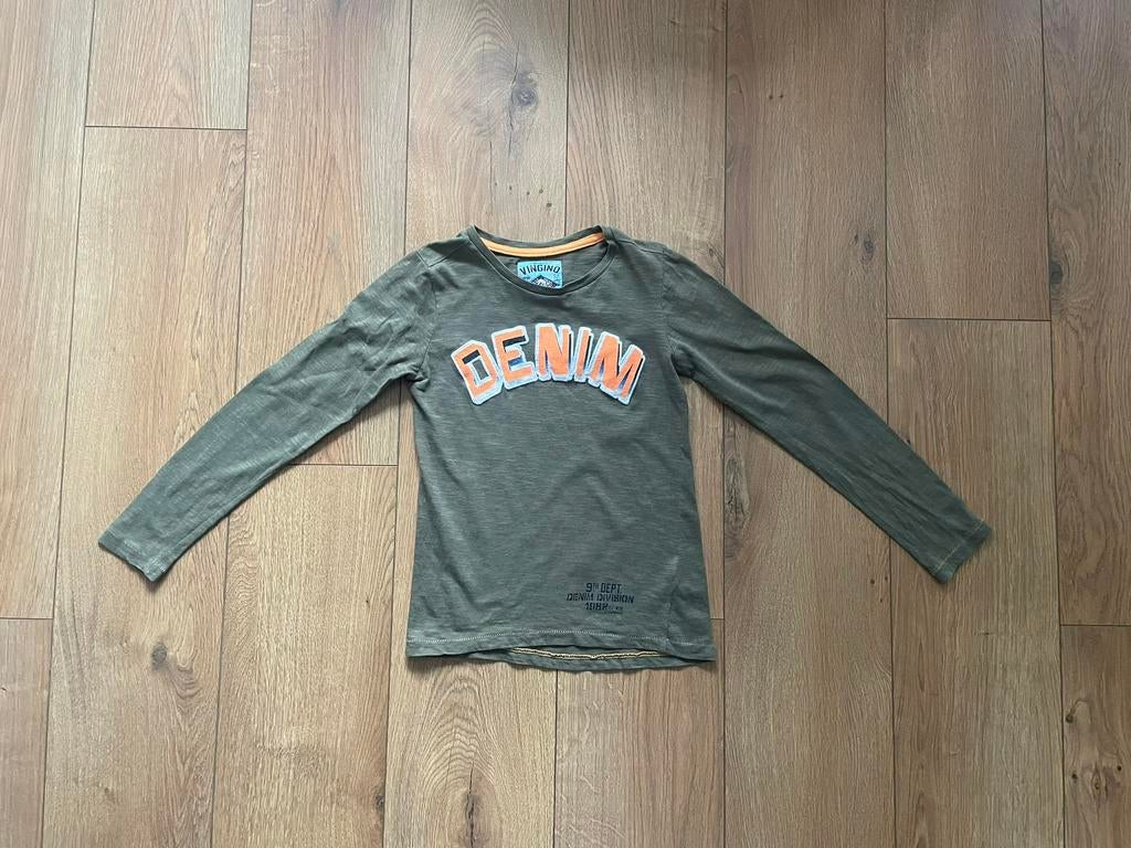Vingino leuke legergroene longsleeve maat 8 (128), Kinderen en Baby's, Kinderkleding | Maat 128, Ophalen of Verzenden, Gebruikt