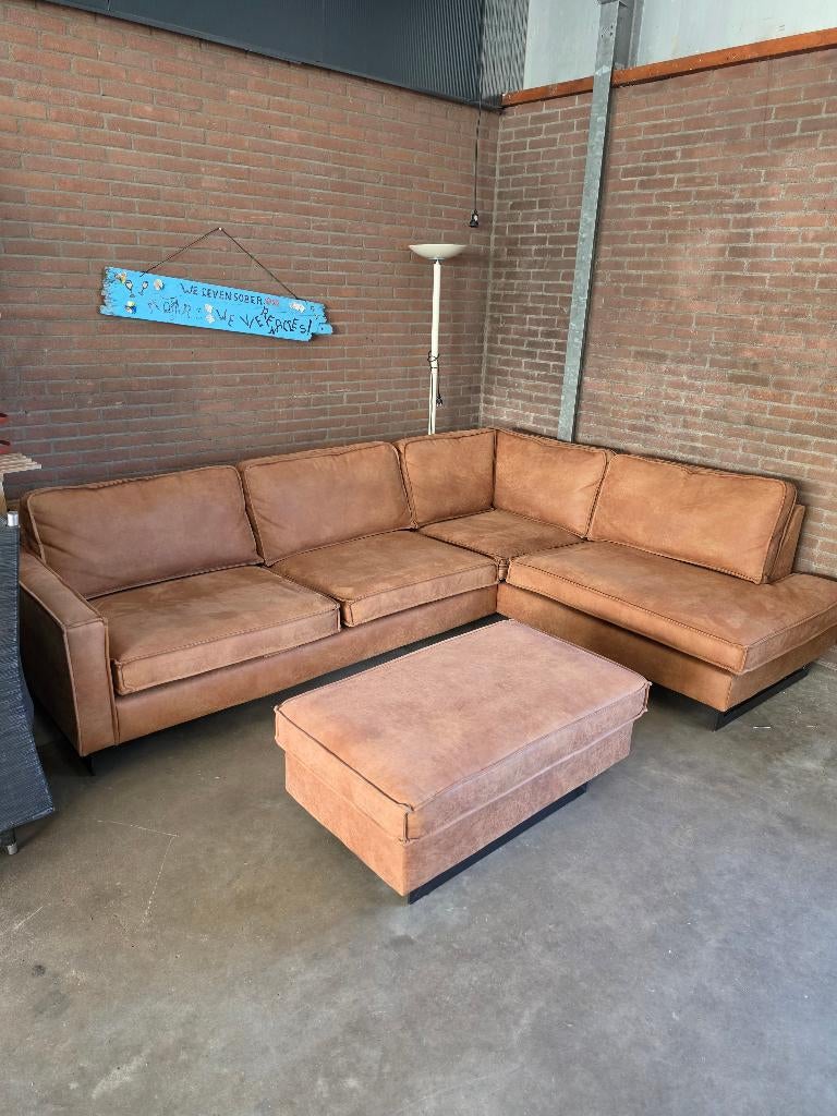 Hoekbank bankstel cognac, Ophalen, 250 tot 300 cm, Hoekbank, Zo goed als nieuw