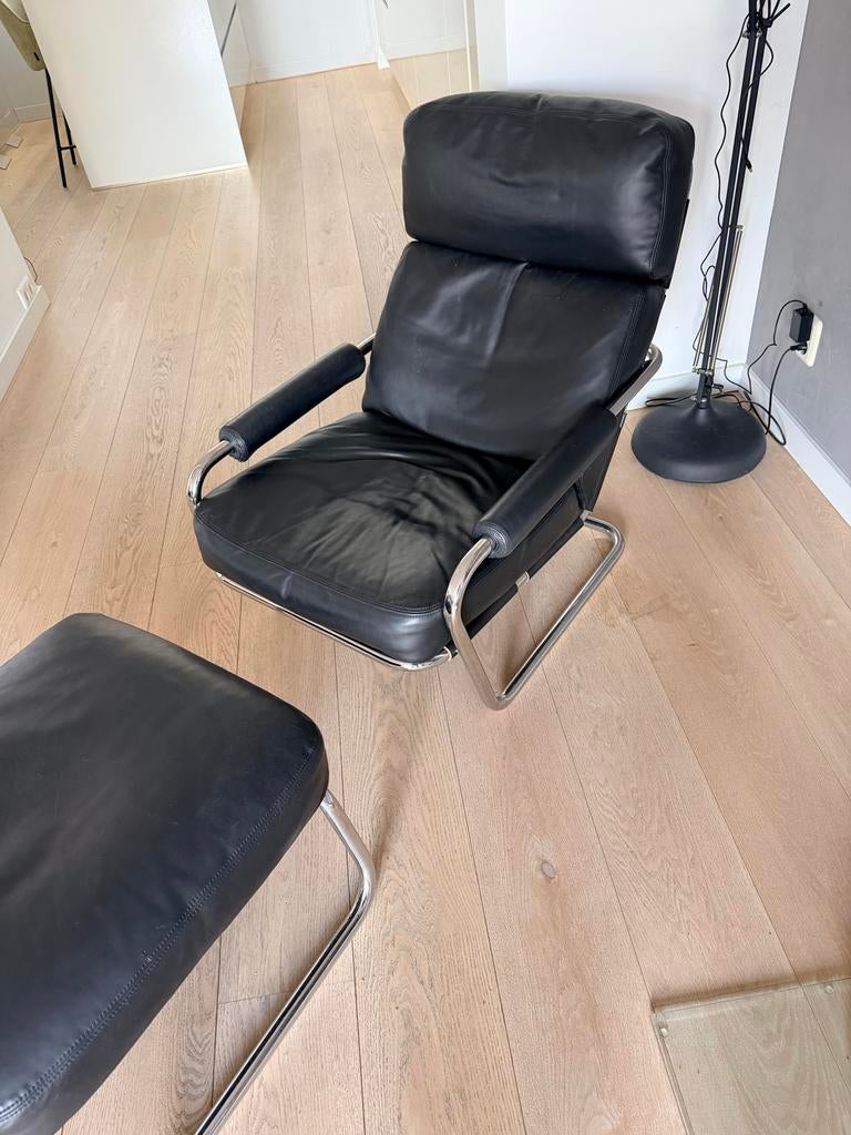 Luxe Geldelander leren relax stoel Jan de Bouvrie stijl, Ophalen, Gebruikt, Leer, 75 tot 100 cm