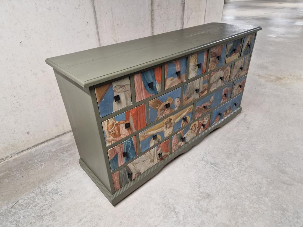 Vintage apothekerskast ladekast dressoir, Huis en Inrichting, Kasten | Ladekasten, 5 laden of meer, Ophalen, 25 tot 50 cm, Minder dan 100 cm