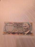 Turkse 5 Lira Bankbiljet - Mustafa Kemal Atatürk, Ophalen of Verzenden, Overige landen