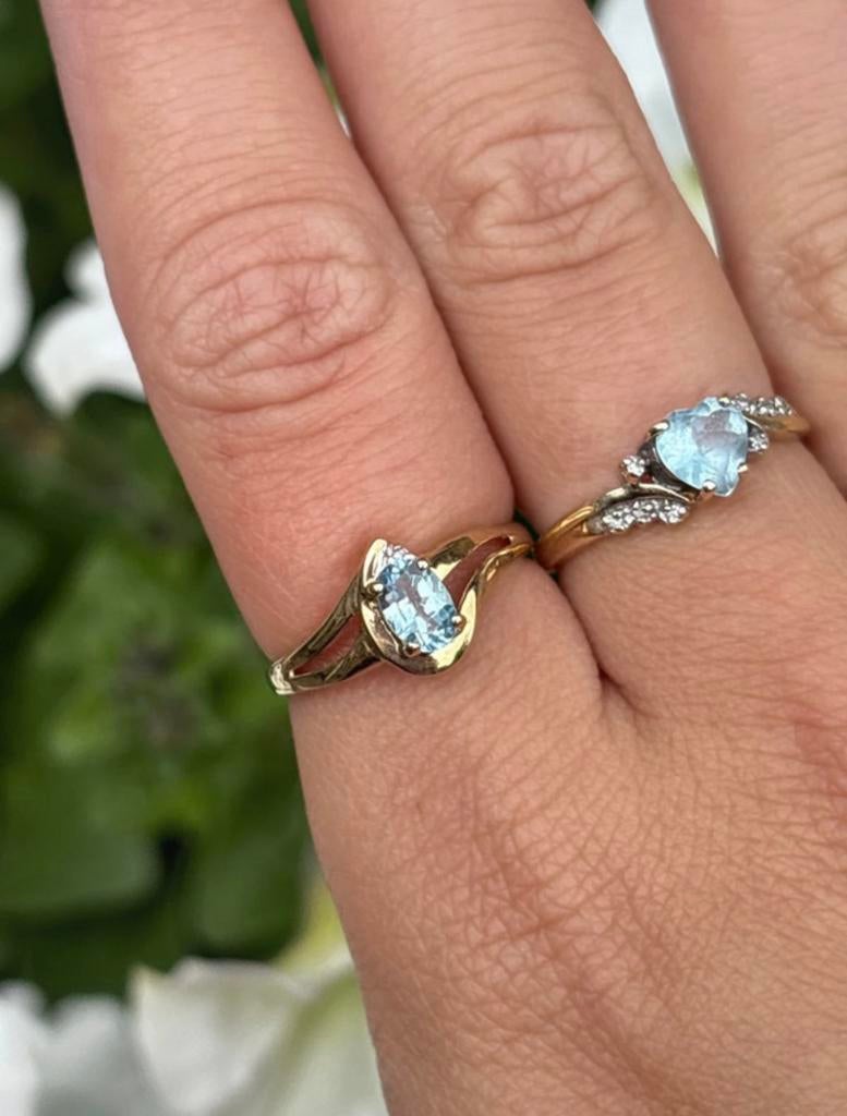 Vintage 9 karaat geelgouden ring met topaas en diamantje, Sieraden, Tassen en Uiterlijk, Ringen, Zo goed als nieuw, 17 tot 18