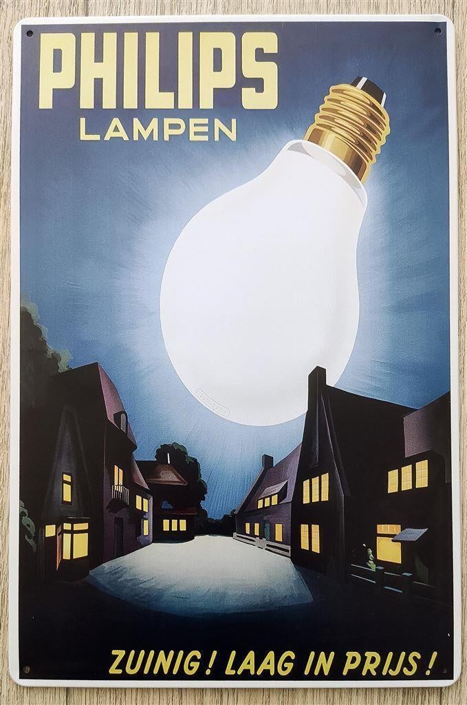 PHILIPS Lampen Retro Reclame Deco Metalen Wandbord, Ophalen of Verzenden, Nieuw