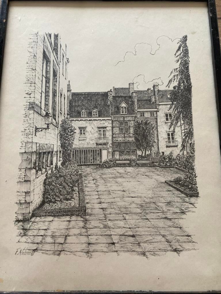 Gedetailleerde inkttekening van F. Nelissen, Ophalen of Verzenden