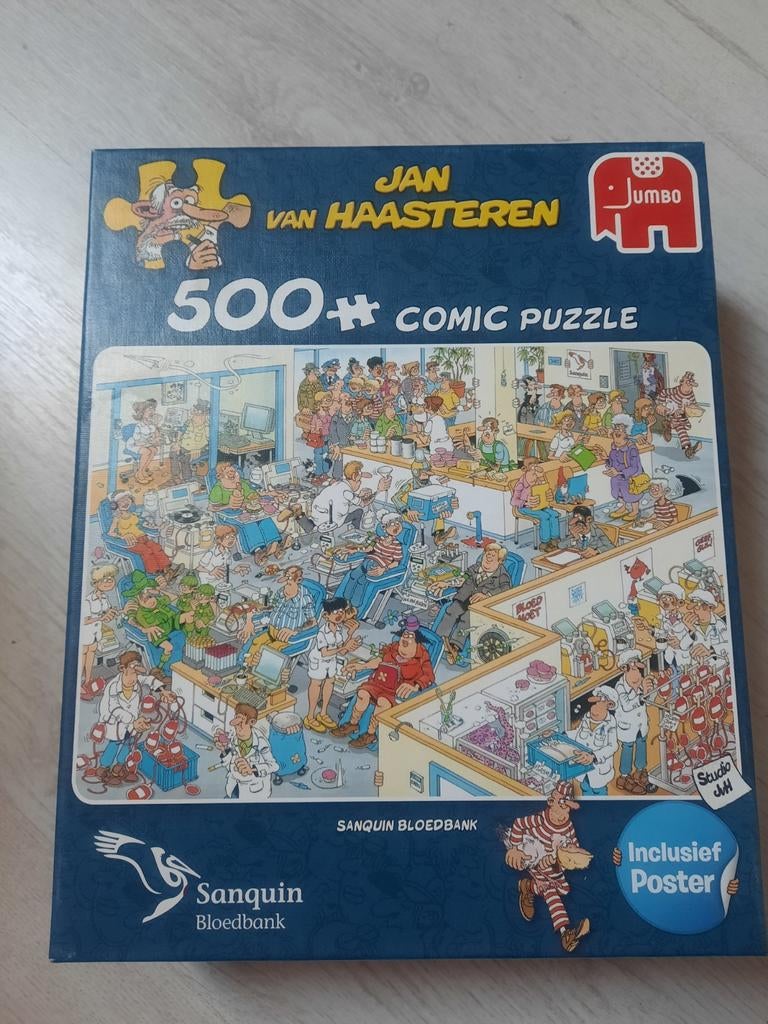 Jan van Haasteren Puzzel - Sanquin Bloedbank 500+, Ophalen of Verzenden, 500 t/m 1500 stukjes, Zo goed als nieuw, Legpuzzel
