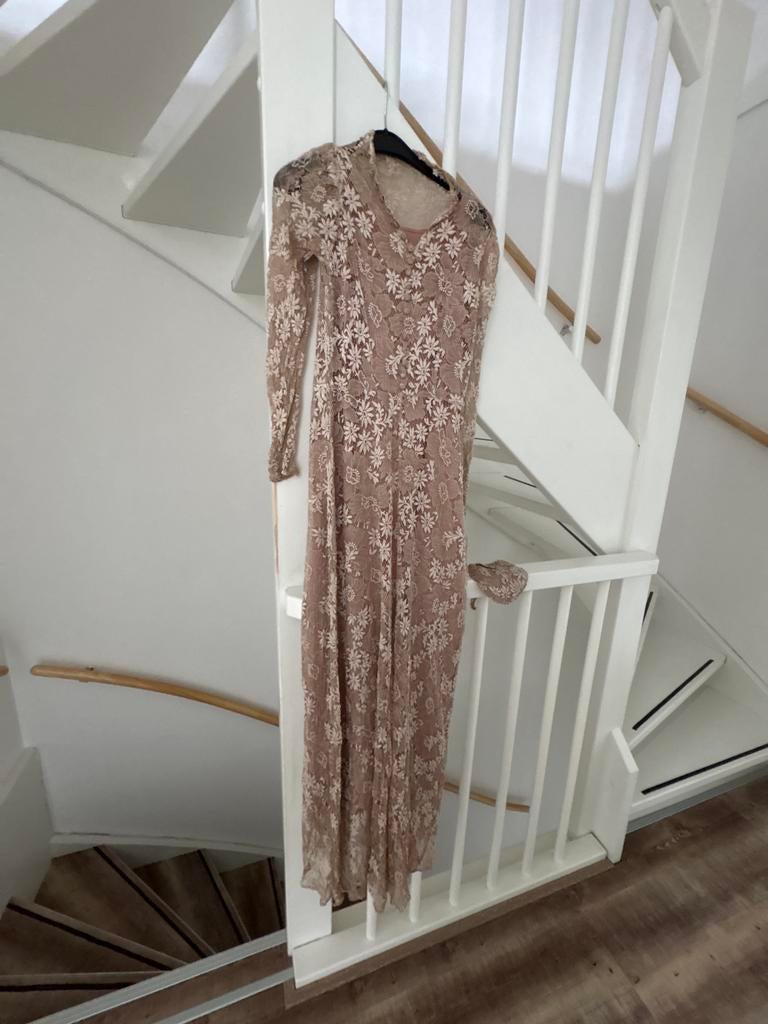 Vintage Trouwjurk Jaren '40 - Kant en Elegant, Ophalen of Verzenden, Gedragen, Beige, Trouwjurk