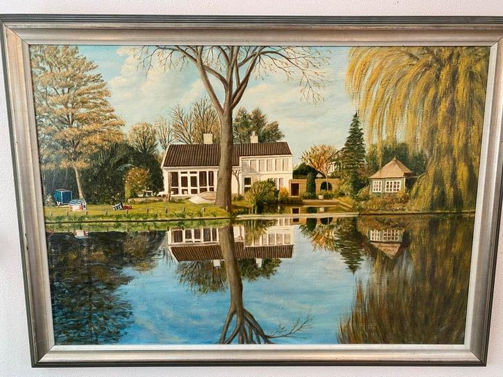 Schilderij "Huis aan de Vliet" van Francisco Perez Amguita, Antiek en Kunst, Kunst | Schilderijen | Klassiek, Ophalen