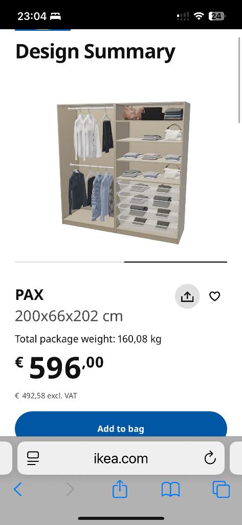 IKEA PAX KAST  - 200x66x202 – zo goed als nieuw, 200 cm of meer, Zo goed als nieuw, 200 cm of meer, 50 tot 75 cm