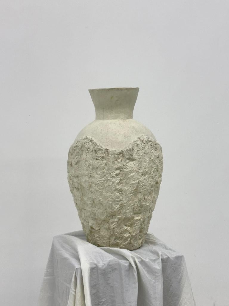 Grote vintage aardewerk vaas in travertijnlook, Huis en Inrichting, Ophalen, Overige kleuren, -, Aardewerk of Porselein