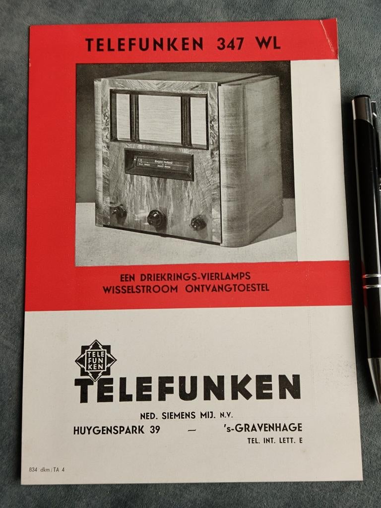 TELEFUNKEN, VOOROORLOGSE RECLAME., Antiek en Kunst, Ophalen of Verzenden