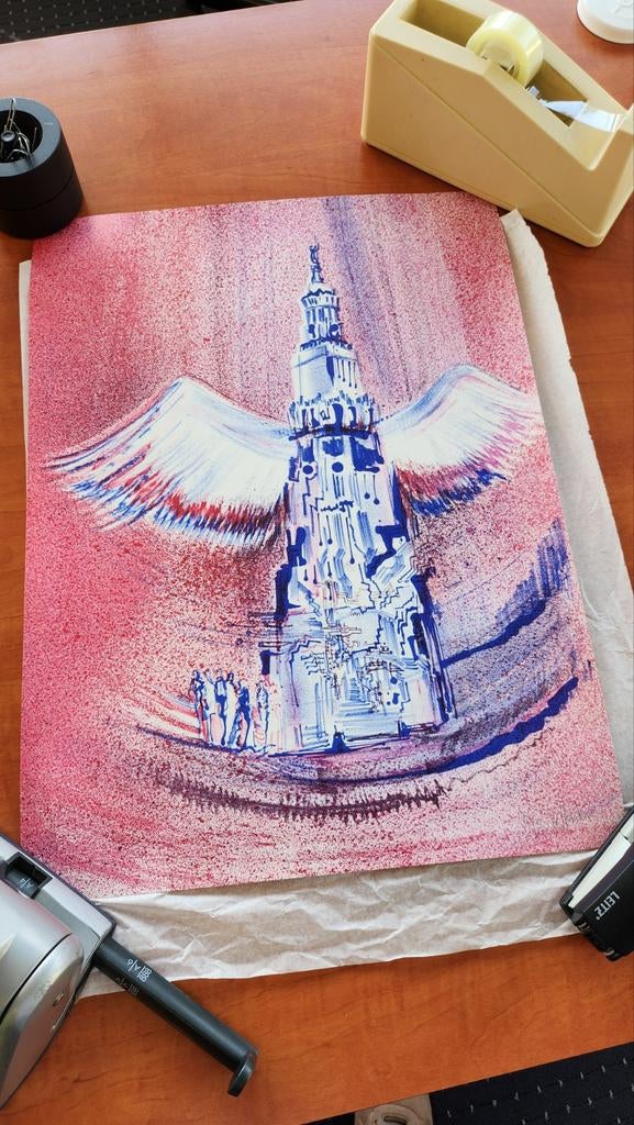 Litho "Art is travelling the mind" - Toos van Holstein, Antiek en Kunst, Ophalen of Verzenden