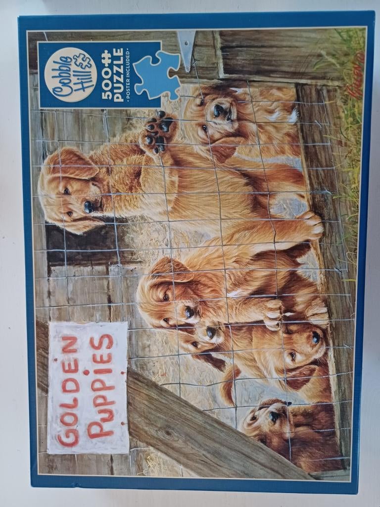 Cobble Hill Legpuzzel Golden Puppies 500+ stukjes, Ophalen of Verzenden, 500 t/m 1500 stukjes, Zo goed als nieuw, Legpuzzel