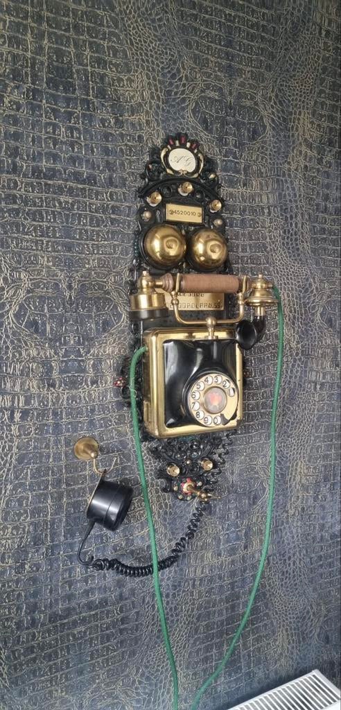 Antieke wandtelefoon met draaischijf - Decoratief, Ophalen, Gebruikt, 1 handset