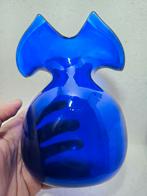 Vintage glazen vaas design blauw glas kraagvaas kobalt, Ophalen of Verzenden
