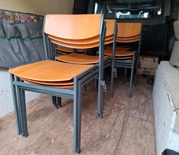 Partij Gijs van der Sluis Stapelstoel stoelen. Zie omschr,, Huis en Inrichting, Stoelen, Gebruikt, Vijf, Zes of meer stoelen, Hout