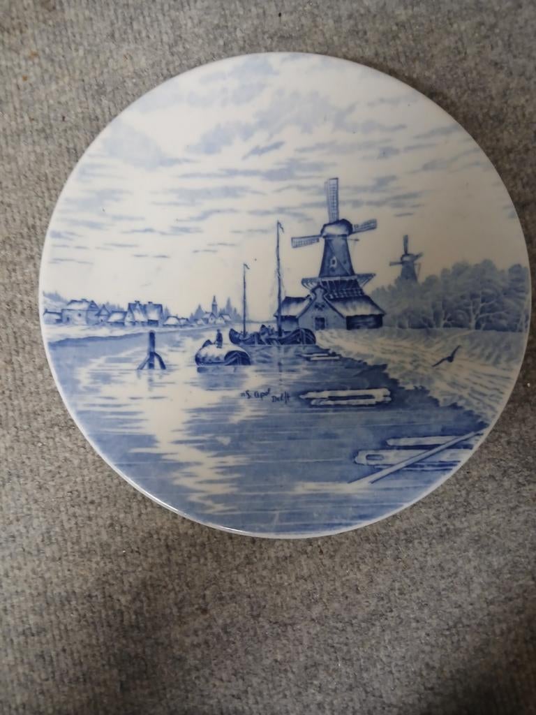 Delfts Blauw Wandbord met Molenlandschap, Ophalen