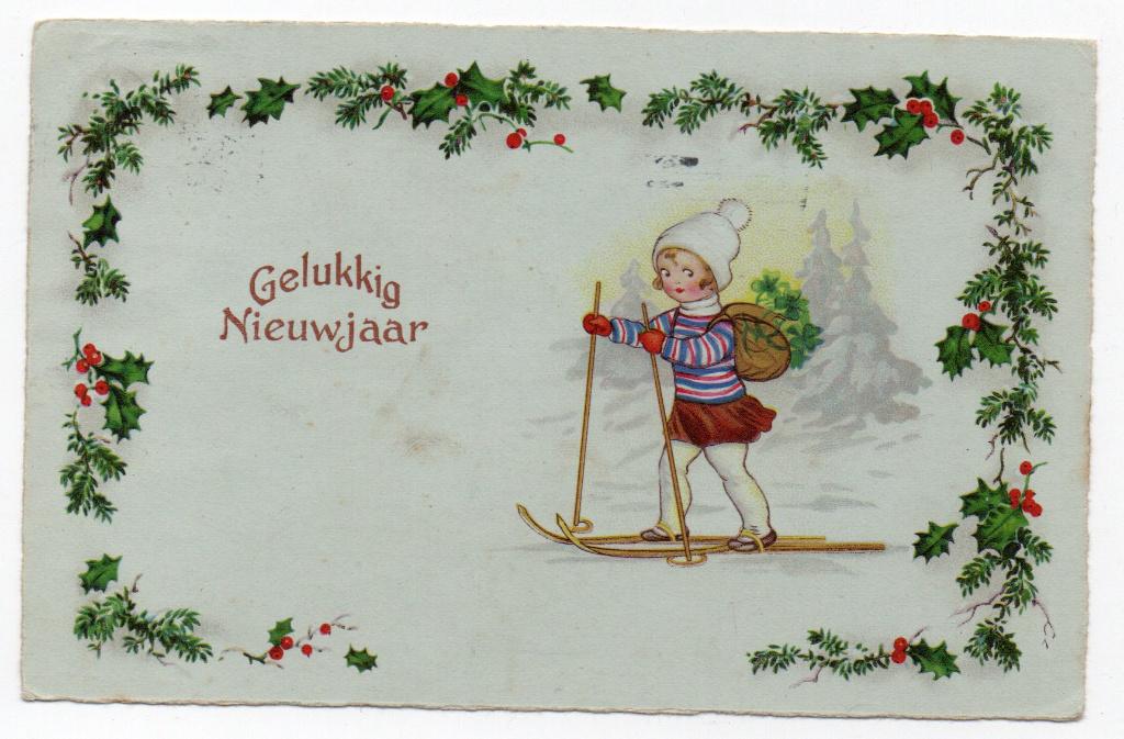 Nieuwjaar - Meisje - Ski - Klaver - Hulst - 1933, Verzamelen, Ansichtkaarten | Themakaarten, Verzenden, 1920 tot 1940, Gelopen