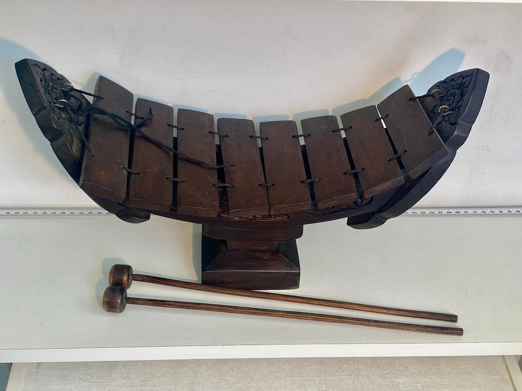 Vintage Houten Ranat Ek (Thaise Xylofoon) met Stokken, Gebruikt, Geen, Onbekend, Ophalen of Verzenden