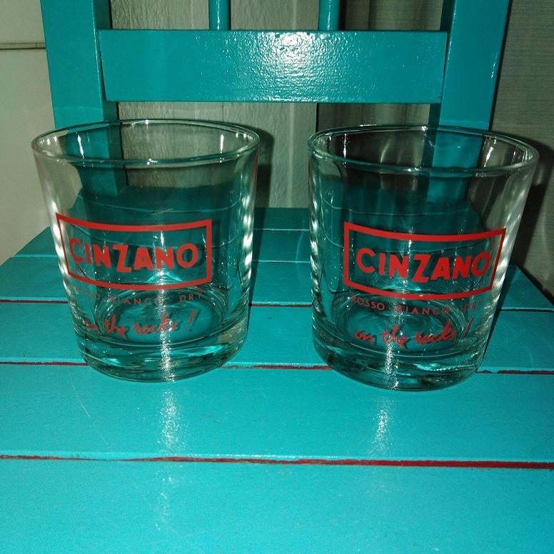 Cinzano Rosso Bianco dry on the rocks glazen set van 2, Glas of Glazen, Ophalen of Verzenden, Overige stijlen, Glas