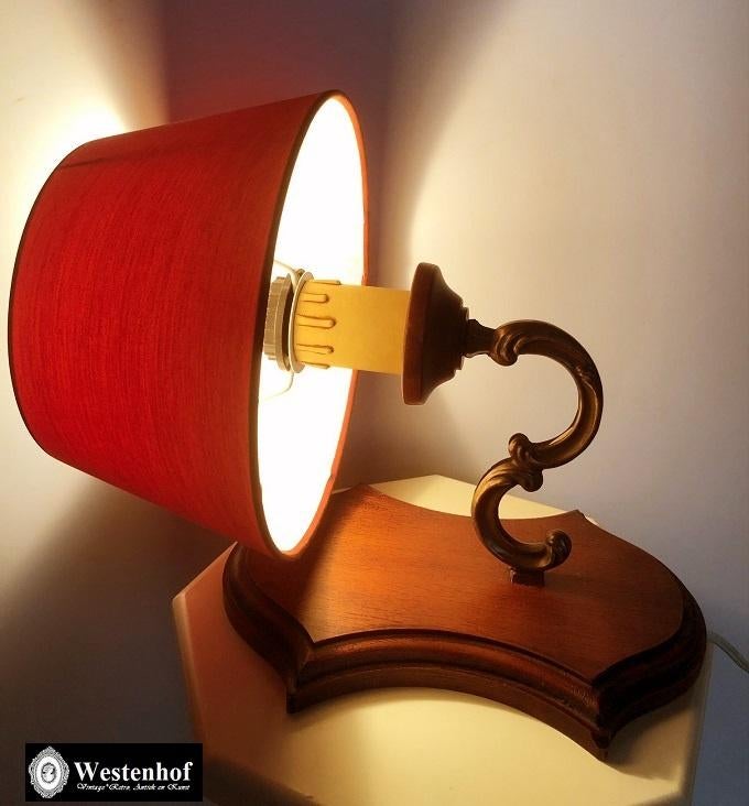 Brocante wandlamp hout met klassiek lampenkap barok rood, Verzenden, Overige materialen, Klassiek / antiek