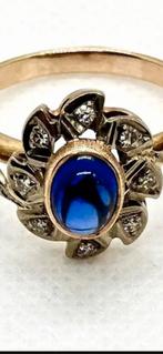 Gouden ring met saffier en diamanten, Gebruikt, Ophalen of Verzenden, 17 tot 18, Met edelsteen