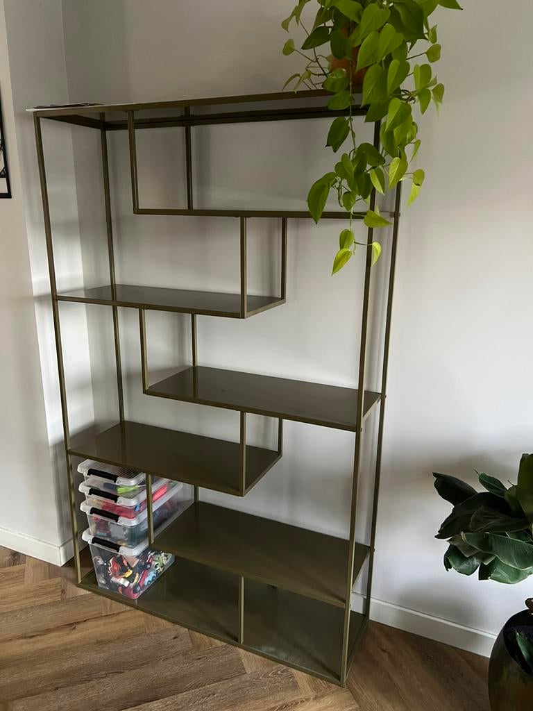 Gouden metalen open kast met 5 planken, Huis en Inrichting, Kasten | Stellingkasten, Ophalen, Gebruikt