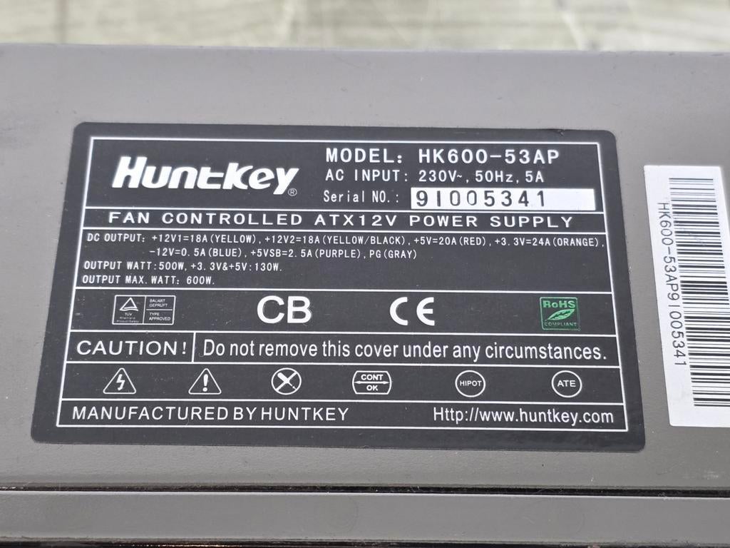 Huntkey 600w max voeding psu power supply hk600-53ap, Ophalen of Verzenden, Gebruikt