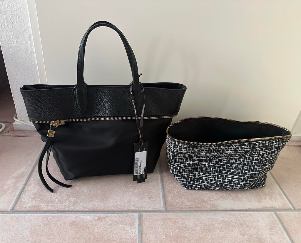 Gianni Chiarini zwarte handtas met tweed detail nieuw!, Ophalen of Verzenden, Nieuw, Zwart, Handtas