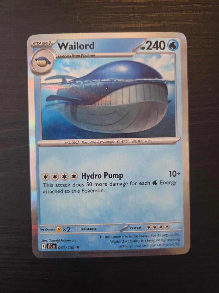 Wailord Pokémon Kaart - Holo - 041/159, Ophalen of Verzenden, Zo goed als nieuw, Losse kaart, Foil