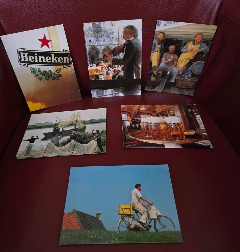 6 Heineken kaarten jaren 80, Verzamelen, Biermerken, Ophalen of Verzenden, Heineken